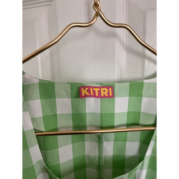 KITRI Green Plaid Gingham Cotton Top US 2 Retro Cottagecore Puff Sleeve Festival - Picture 5 of 9